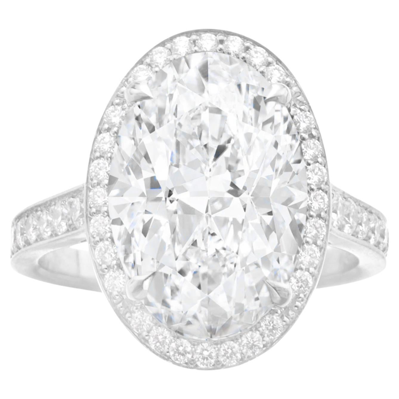 Bague en or blanc avec diamants de forme ovale de 3,50 carats de couleur E COLOR certifiés GIA