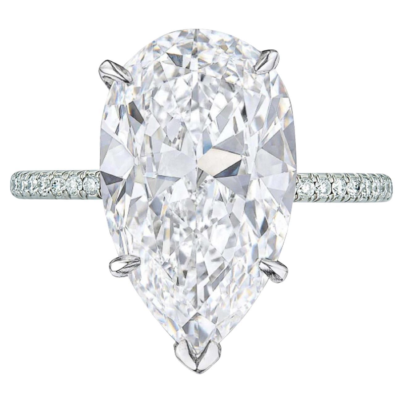 GIA Certified 3 Carat Pear Cut Diamond Solitaire Ring with pavè in