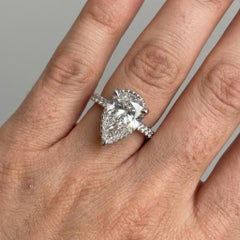 GIA Certified 3 Carat Pear Diamond Halo Engagement Ring in 18k White Gold