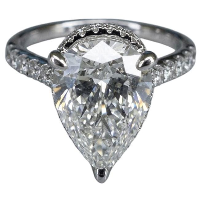 GIA Certified 3 Carat Pear Diamond Halo Engagement Ring in 18k White Gold