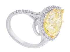GIA Certified 3 Carat Pear Fancy Light Yellow Diamond Gold Ring