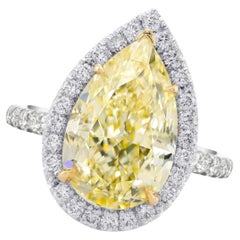 GIA Certified 3 Carat Pear Fancy Light Yellow Diamond Gold Ring