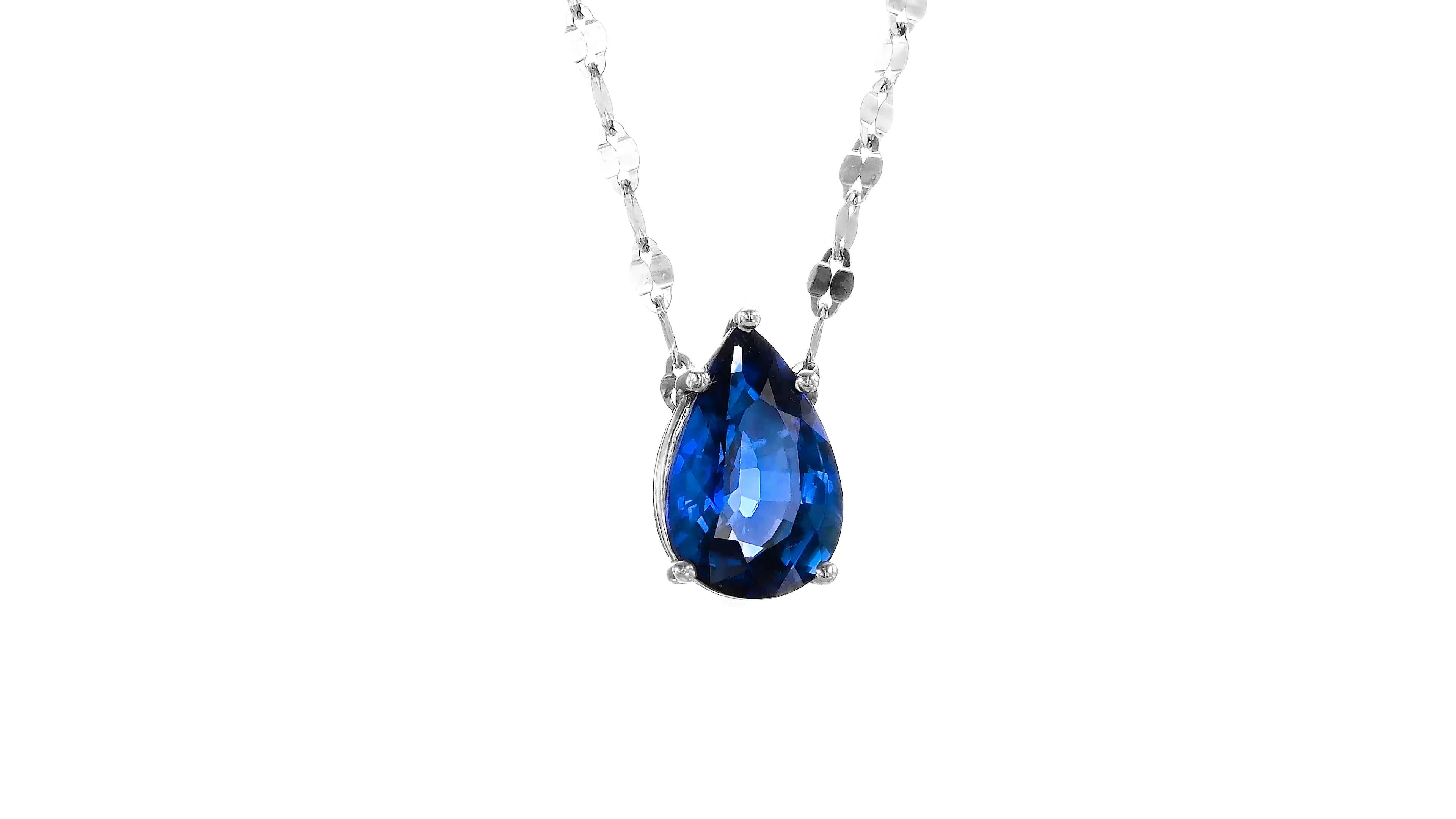 Handcrafted 3 carat vivid blue natural sapphire pendant with timeless elegant allure that will compliment any outfit. The Sapphire is securely set with 5 prongs on a 14K White Gold and complimented by a gorgeous 12.75 inches White Gold necklace.