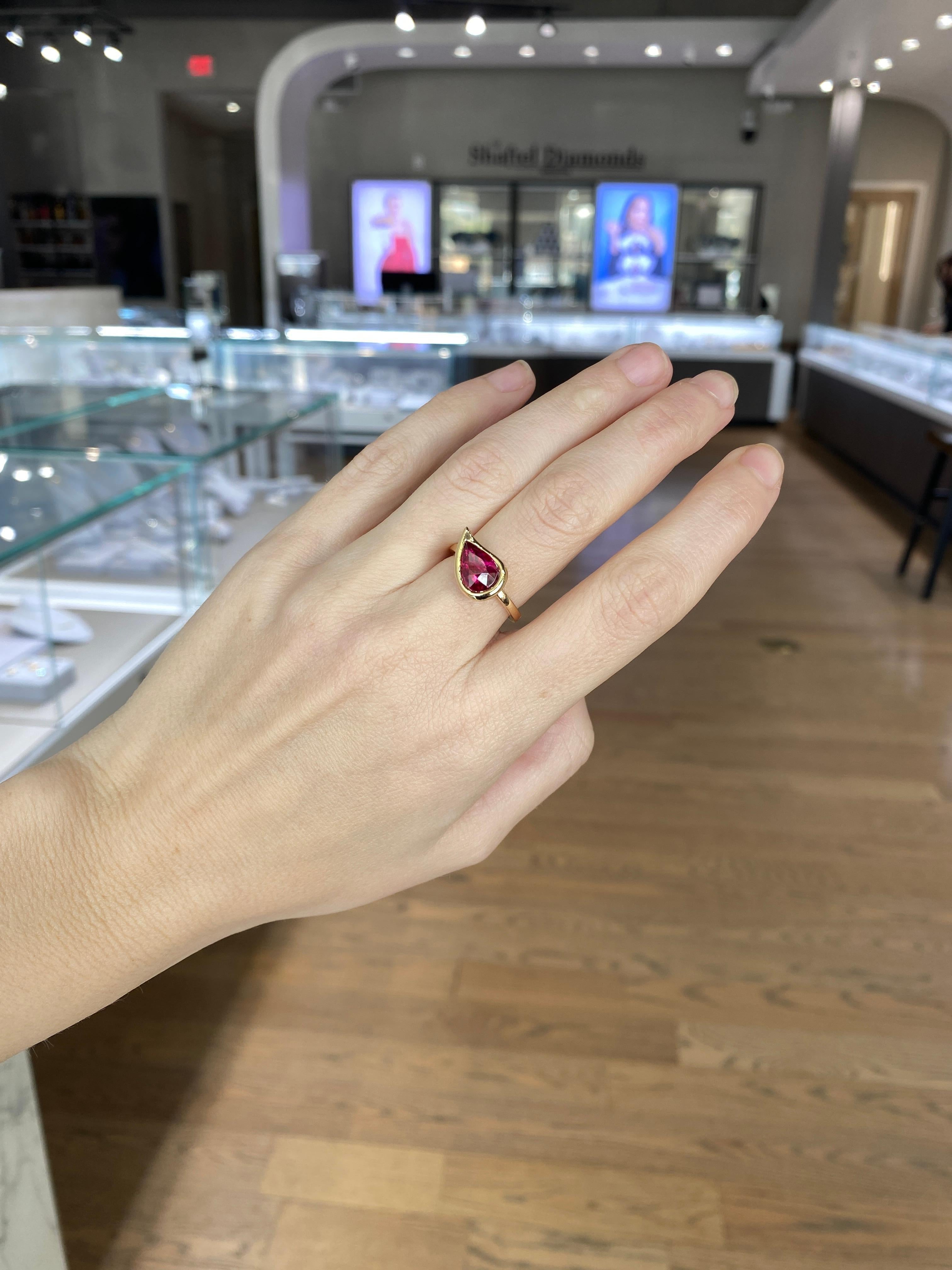 Women's or Men's GIA Certified 3 Carat Pear Shaped Tanzanian Ruby Freeform Ring For Sale