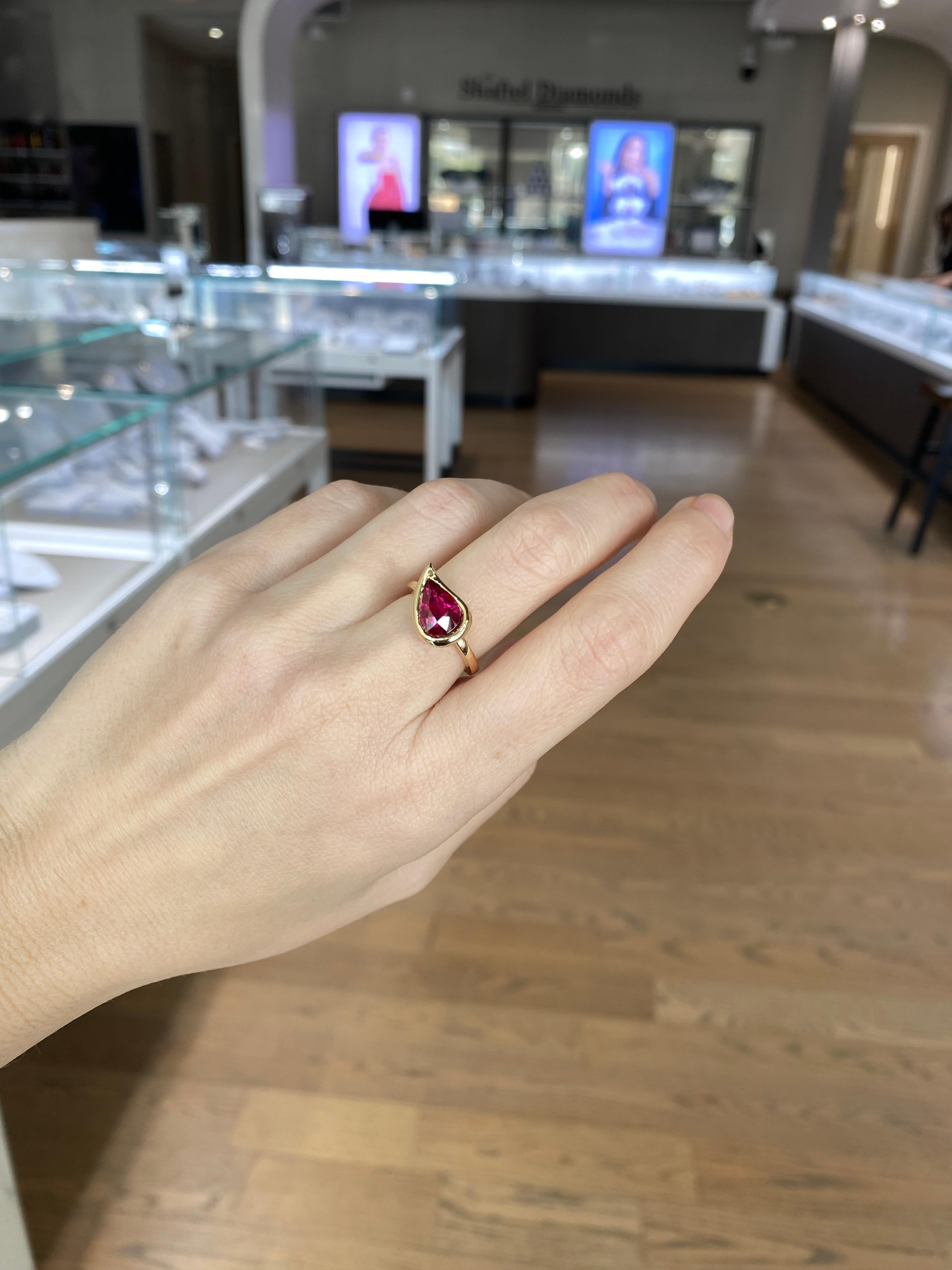 GIA Certified 3 Carat Pear Shaped Tanzanian Ruby Freeform Ring For Sale 3