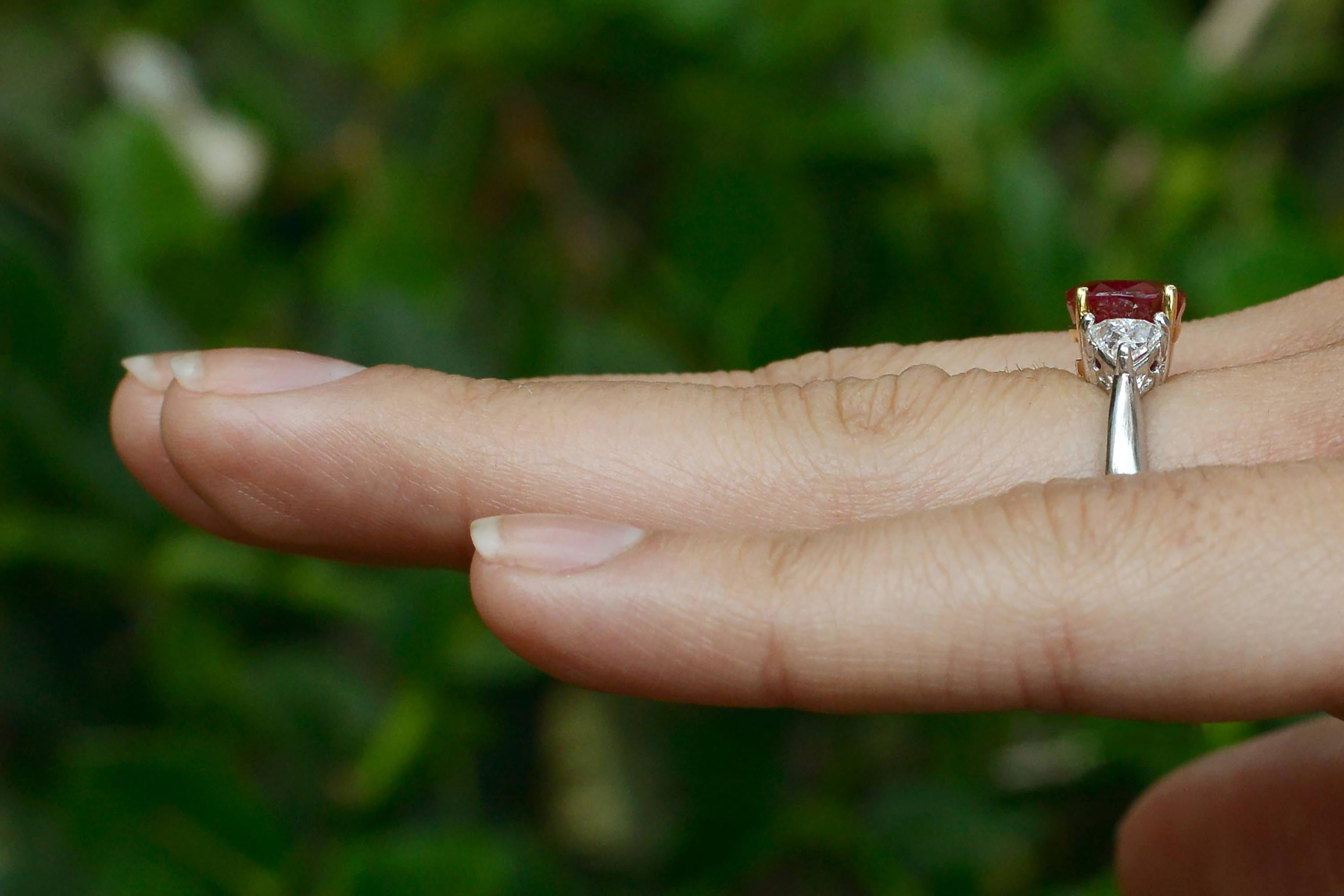 Contemporary GIA Certified 3 Carat Pigeon Blood Burma Ruby Engagement Ring