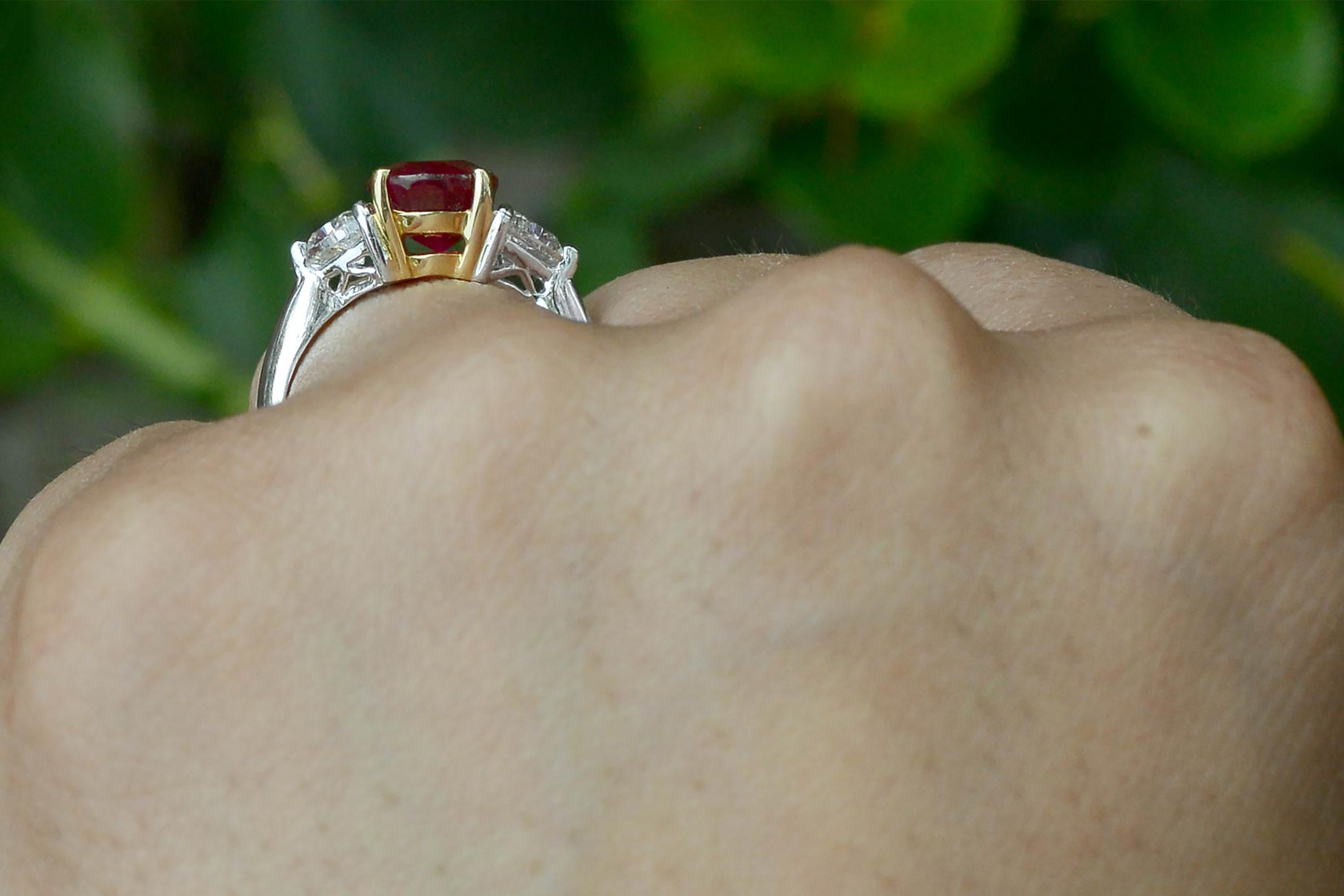 Oval Cut GIA Certified 3 Carat Pigeon Blood Burma Ruby Engagement Ring
