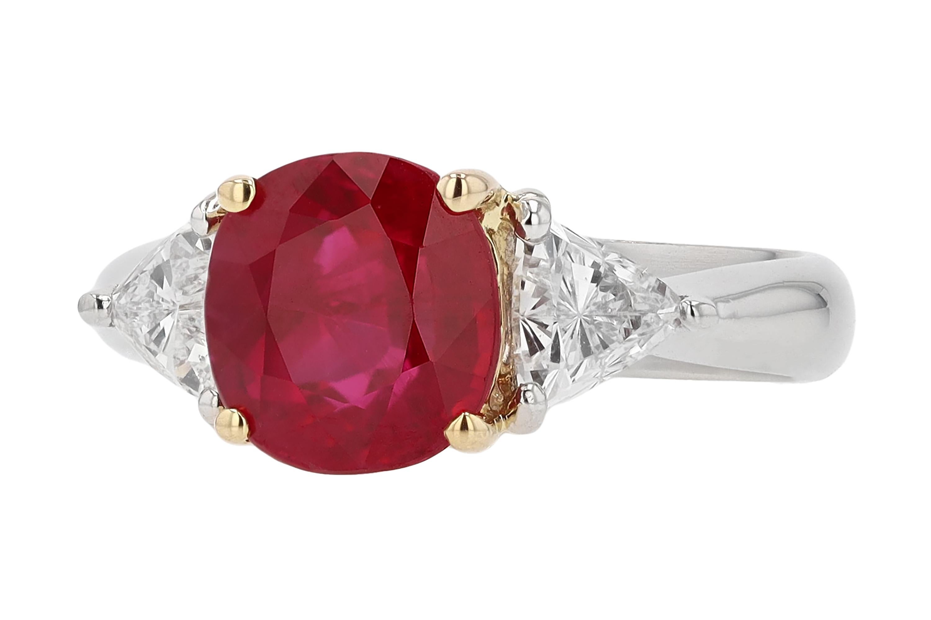 Oval Cut GIA Certified 3 Carat Pigeon Blood Burma Ruby Engagement Ring For Sale