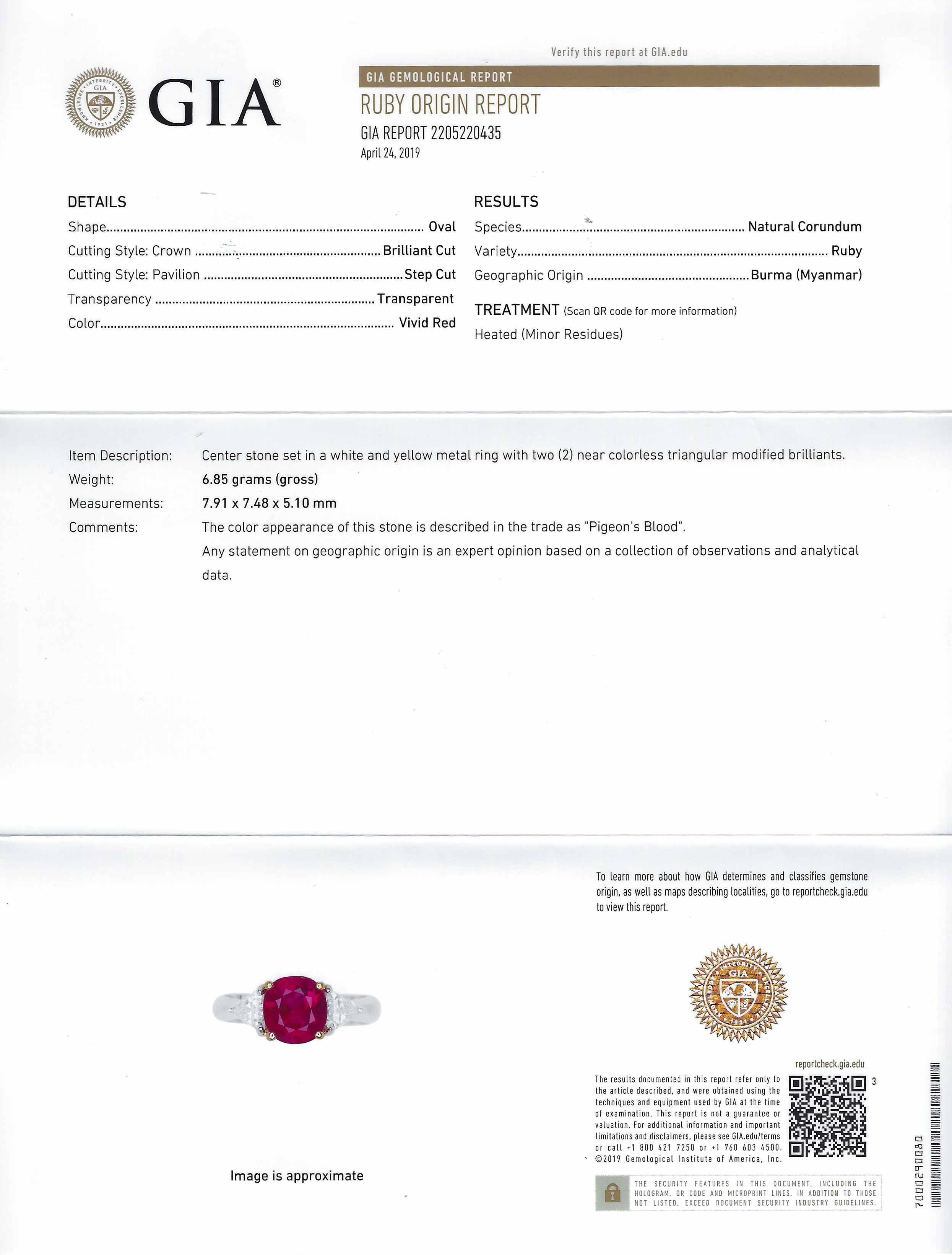 Women's GIA Certified 3 Carat Pigeon Blood Burma Ruby Engagement Ring