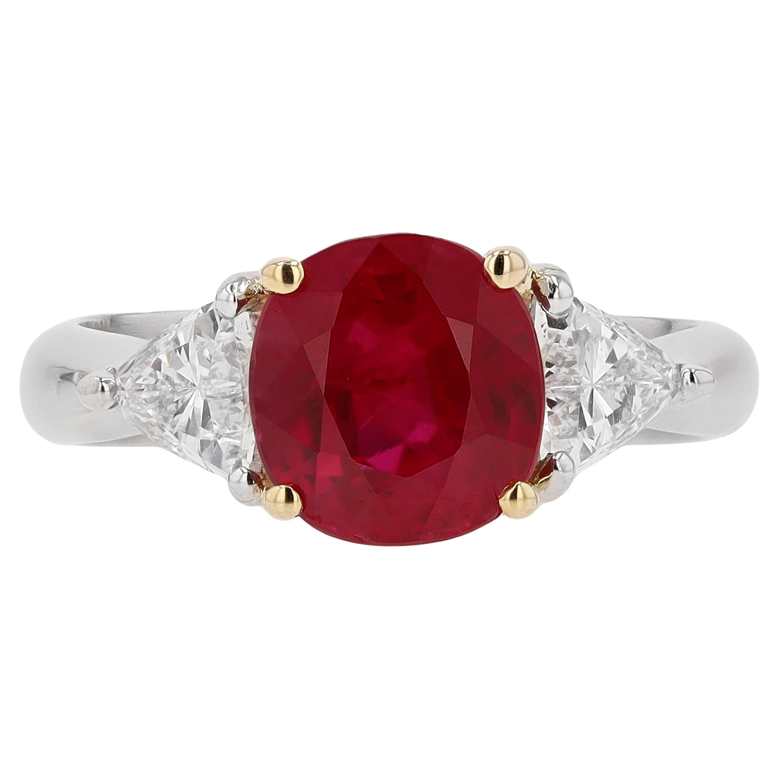 GIA Certified 3 Carat Pigeon Blood Burma Ruby Engagement Ring For Sale