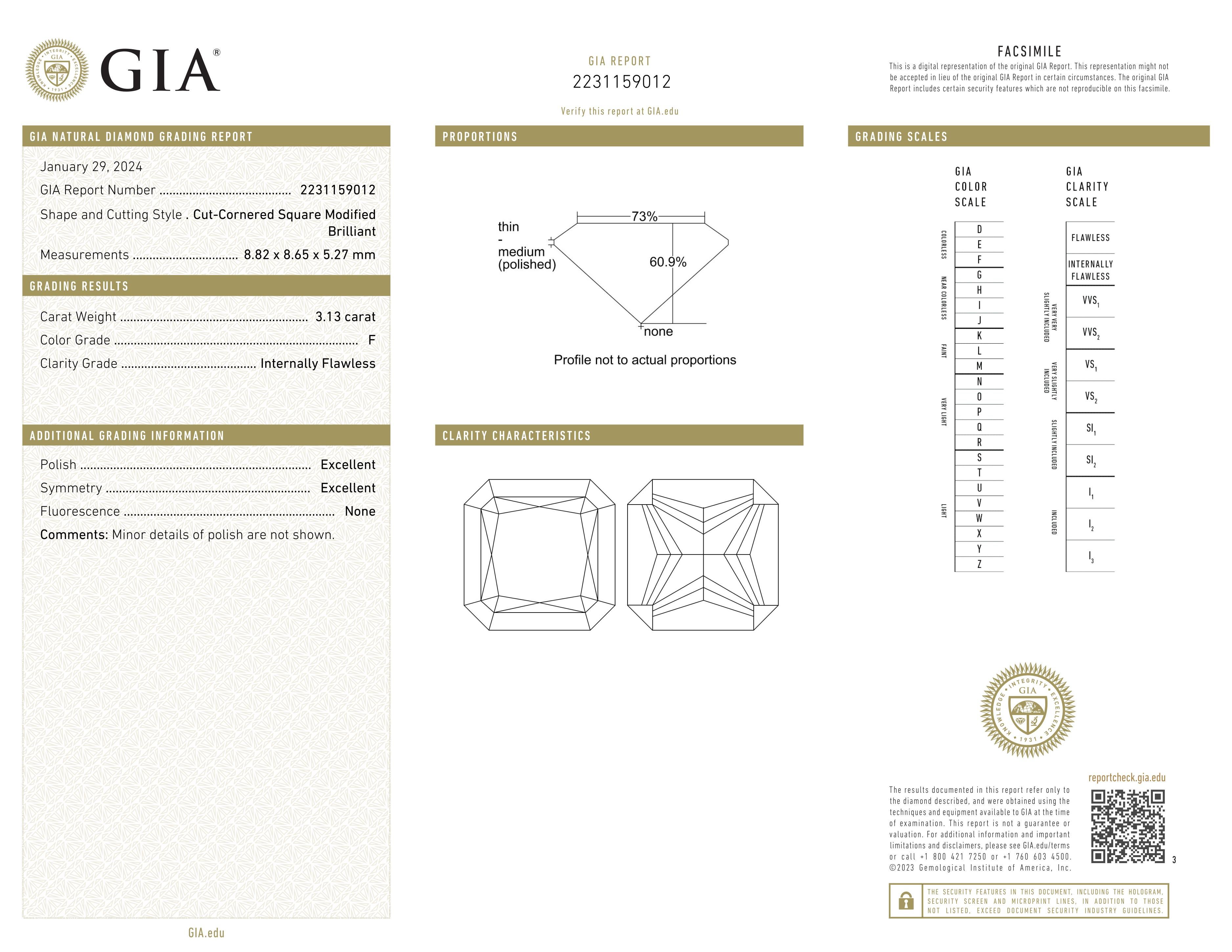 Contemporary GIA Certified 3 Carat Radiant Cut Diamond Platinum Engagement Ring For Sale