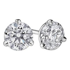 Round Brilliant Cut Diamond Studs Screwbacks 18 Karat White Gold