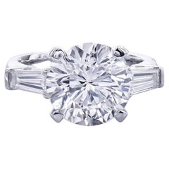 GIA Certified 3 Carat Round Brilliant Cut Diamond Hearts and Arrows Ring