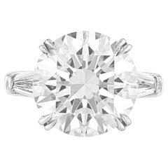 GIA Certified 3.01 Carat Round Cut F Color Diamond Ring with tapered baguette