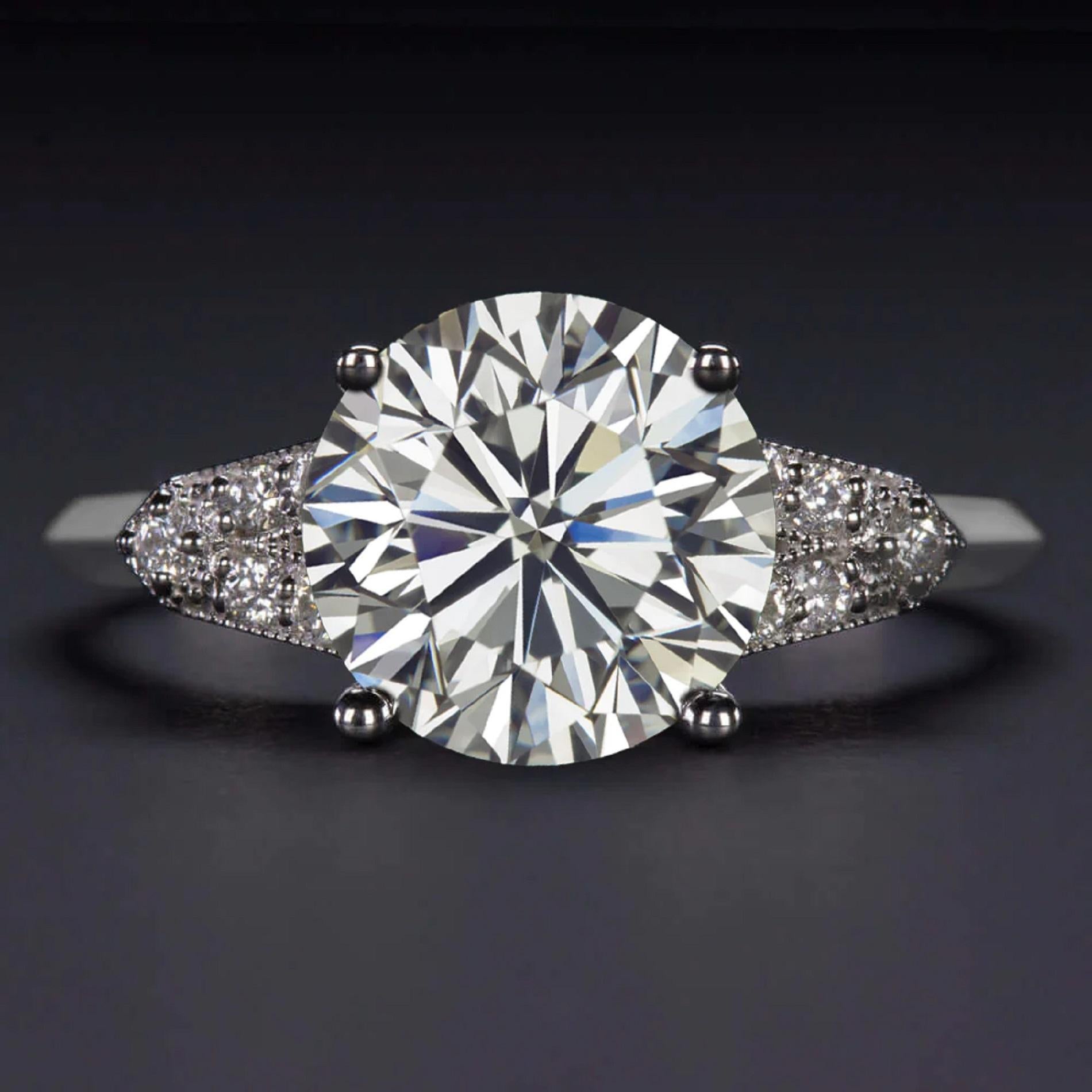 Taille ronde Bague en diamant certifié GIA de 3 carats à taille ronde et brillante en vente