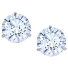 GIA Certified 3 Carat Round Brilliant Cut Diamond Studs E Color VS2 Clarity