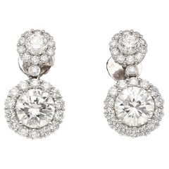 GIA Certified 3 Carat Round Cut 2-Stone Diamond Drop Earrings