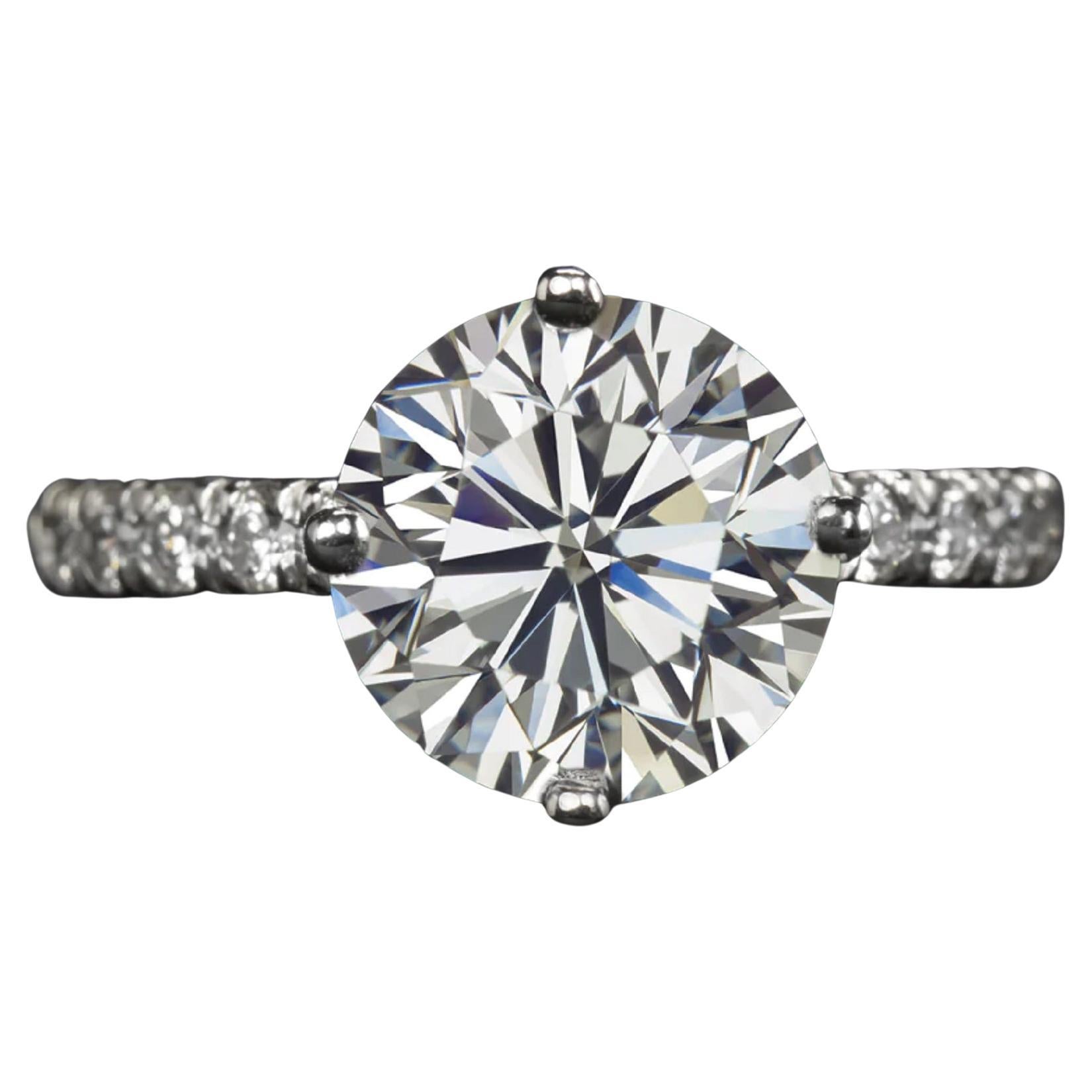 GIA Certified 3 Carat Round Cut Diamond Platinum Ring For Sale