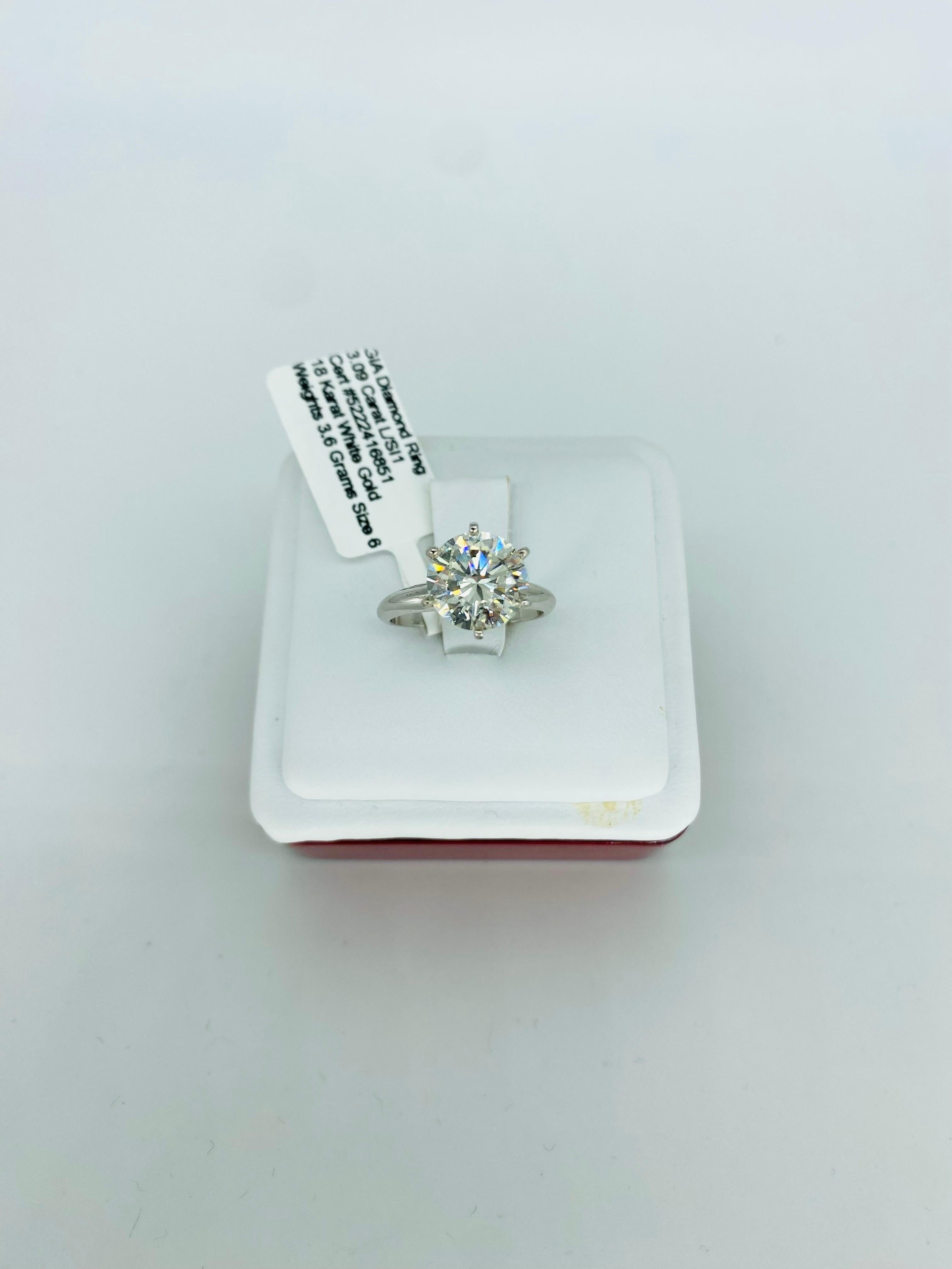 GIA-zertifizierter 3-karätiger runder Diamant Solitär-Ring 18k Weißgold (Rundschliff) im Angebot