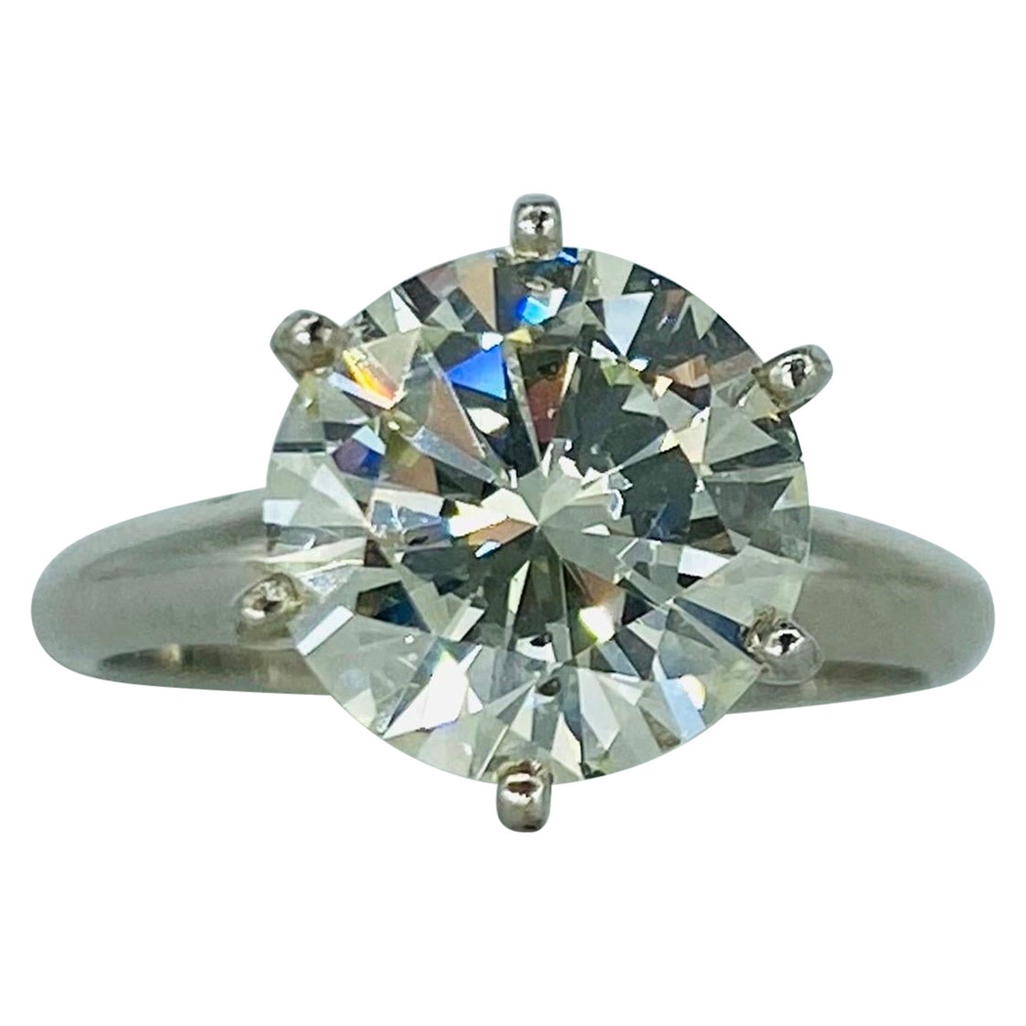 Bague solitaire en or blanc 18 carats avec diamants ronds de 3 carats certifiés GIA