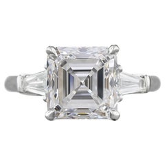 GIA Certified 3 Carat Square Emerald Cut E Color VS1 Diamond Engagement Ring