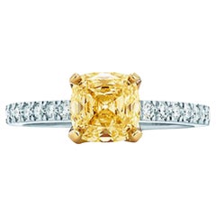 GIA Certified 3 Carat Square Emerald Fancy Light Yellow Diamond Solitaire Ring