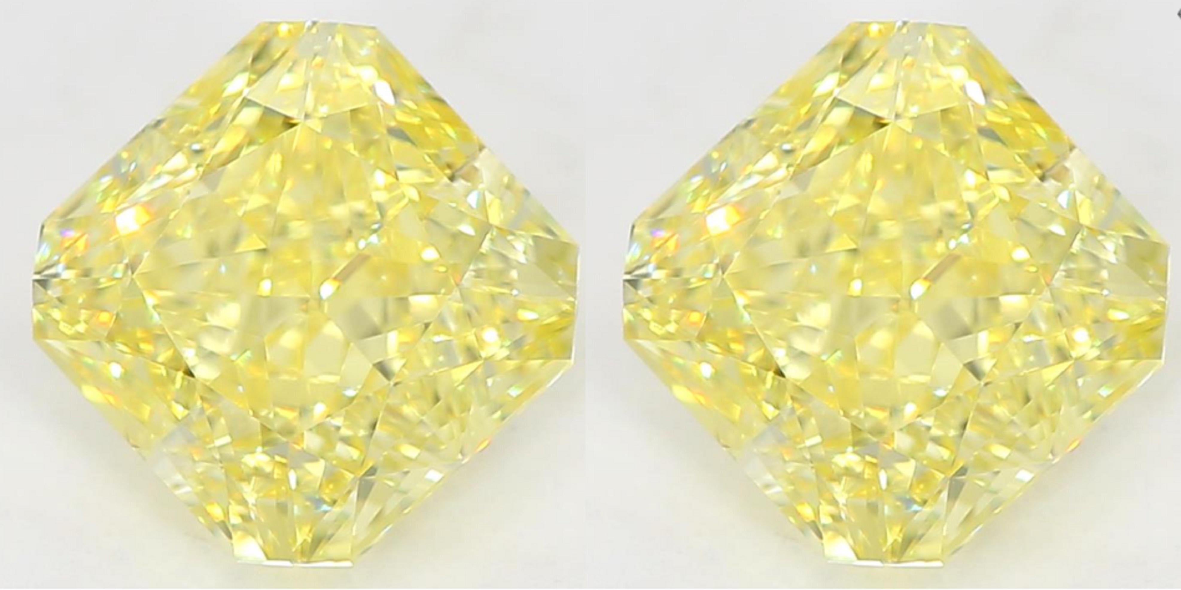 An exquisite pair of GIA certified fancy yellow radiant cut diamond earrings set in solid 18 carats yellow gold