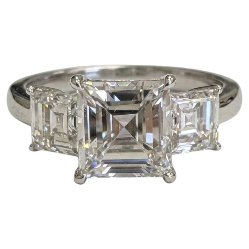 GIA Certified 3 Carat Step Cut Diamond Three-Stone Platinum Engagement Ring