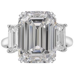 GIA Certified 3 Carat Three-Stone Emerald Cut Diamond Platinum Ring