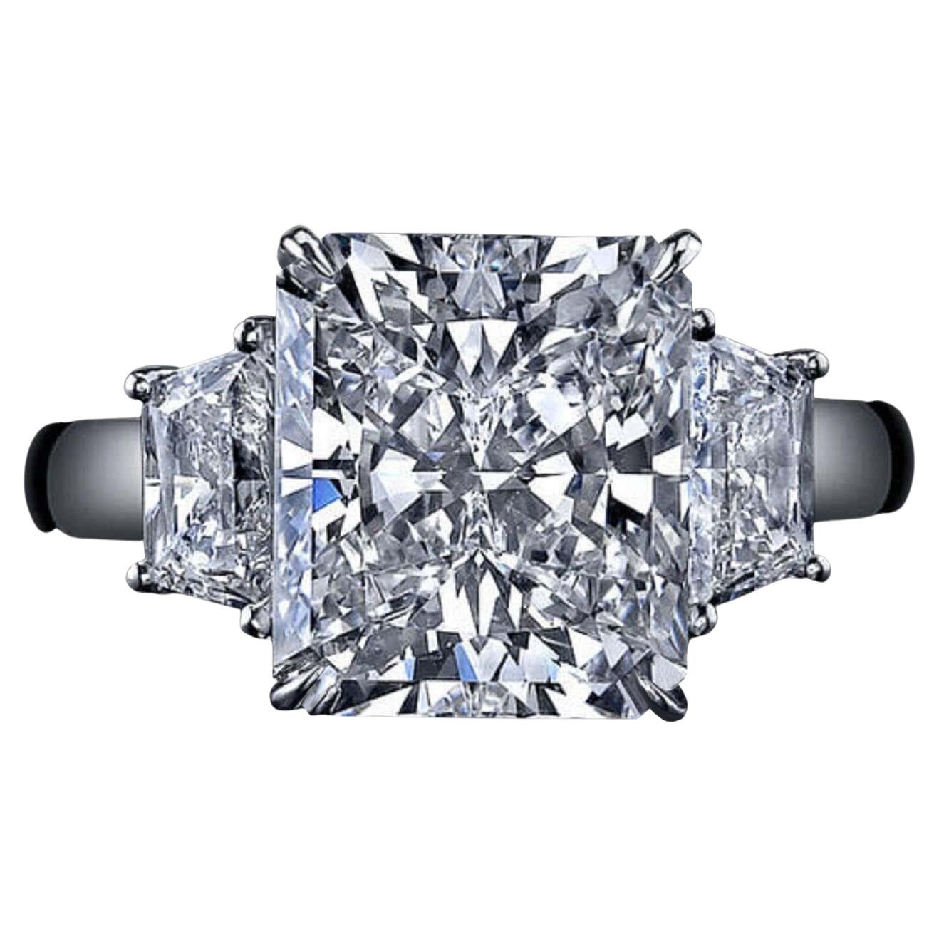 GIA Certified Three Stone Radiant Cut Trapezoid Diamond Ring 