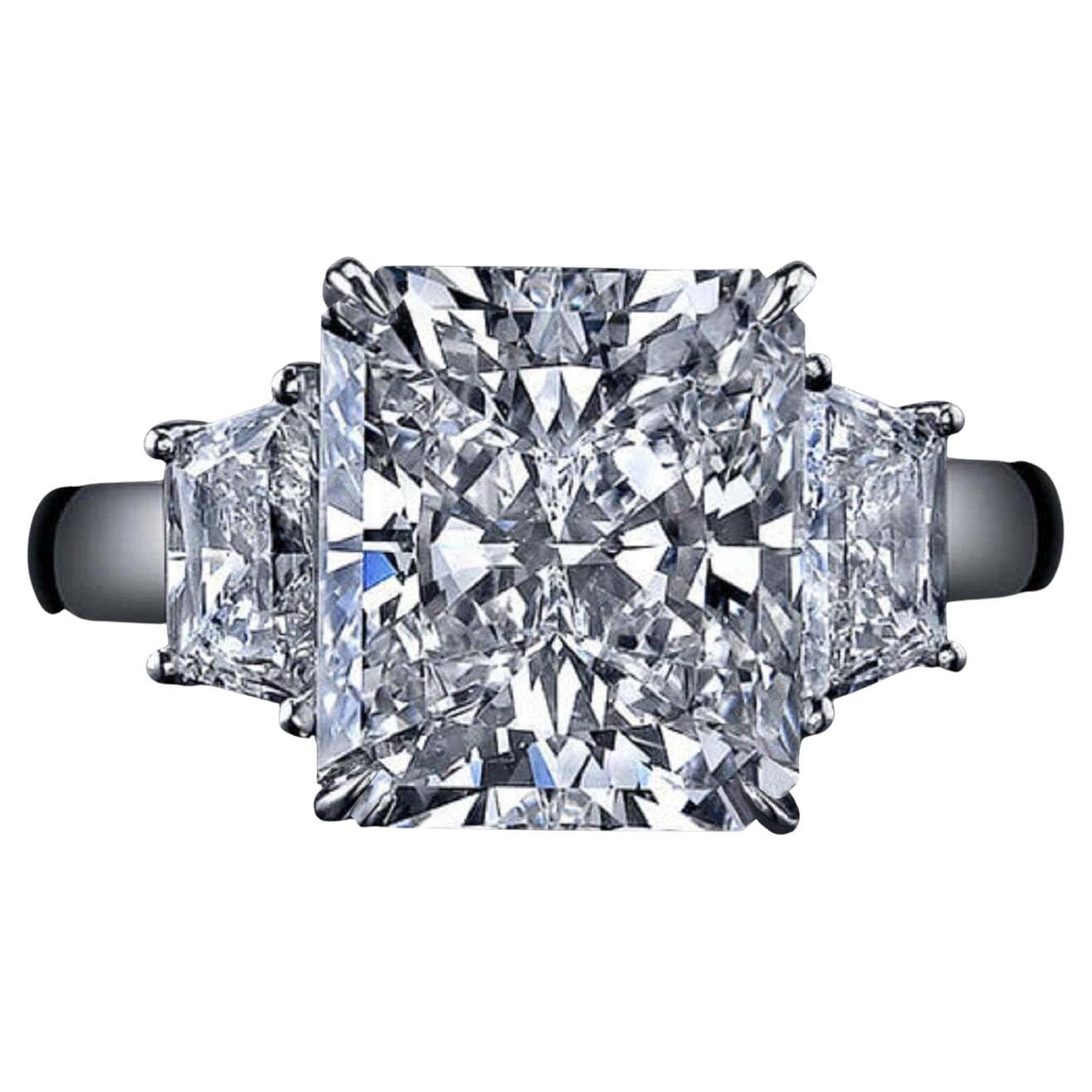 GIA CertifiedThree Stone Radiant Cut Trapezoid Diamond Ring For