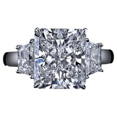 GIA Certified 3 Carat Three Stone Radiant Cut Trapezoid Diamond Ring