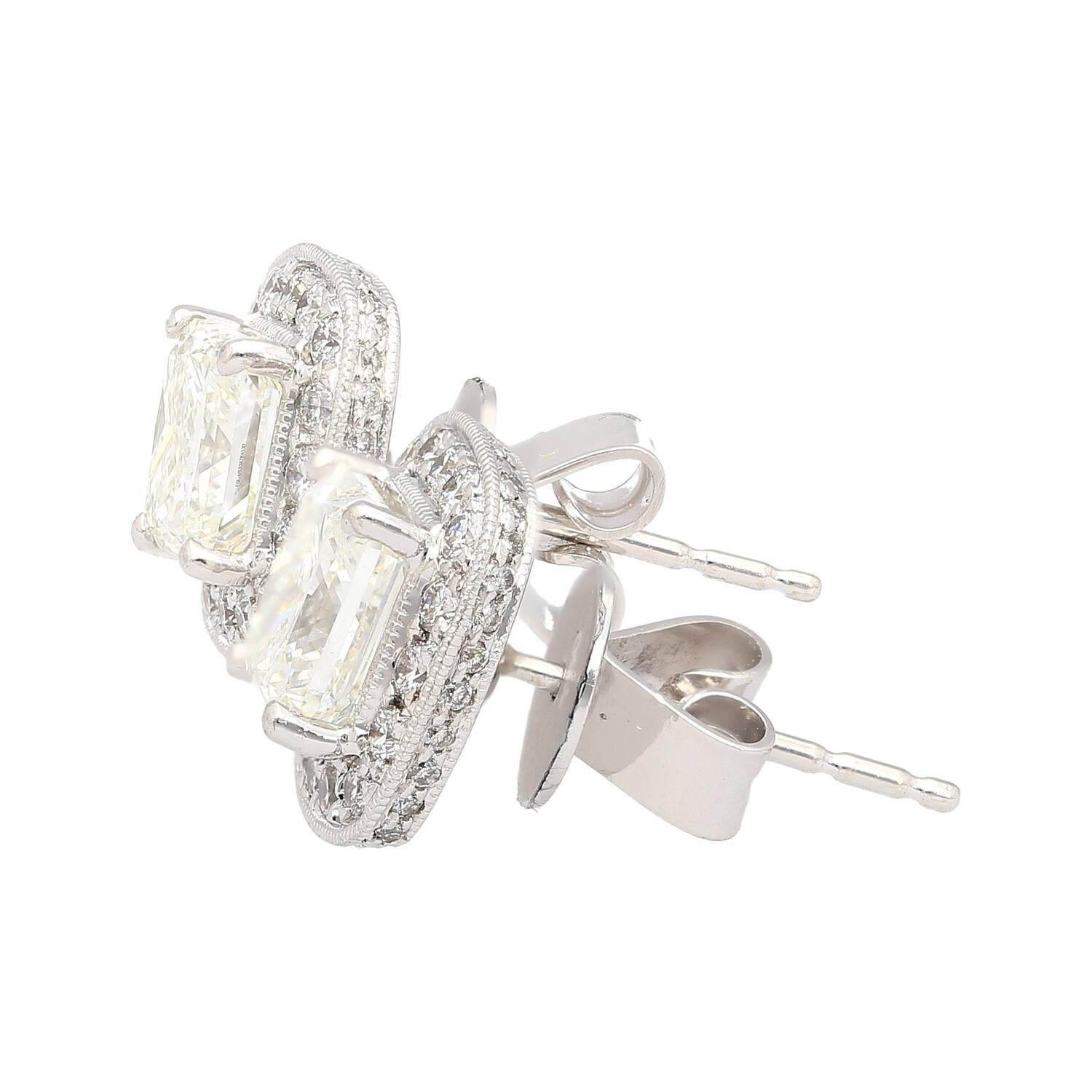 Women's GIA Certified 3 Carat Total Radiant Cut Diamond Stud Earrings in 18k White Gold For Sale