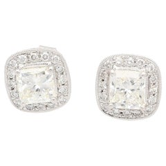 Boucles d'oreilles en or blanc 18 carats, certifiées GIA, avec diamant radiant de 3 carats au total