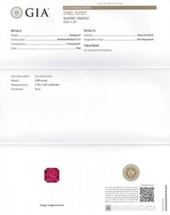 Certifié GIA 3 carats non chauffé  Bague en platine avec spinelle rouge et diamant