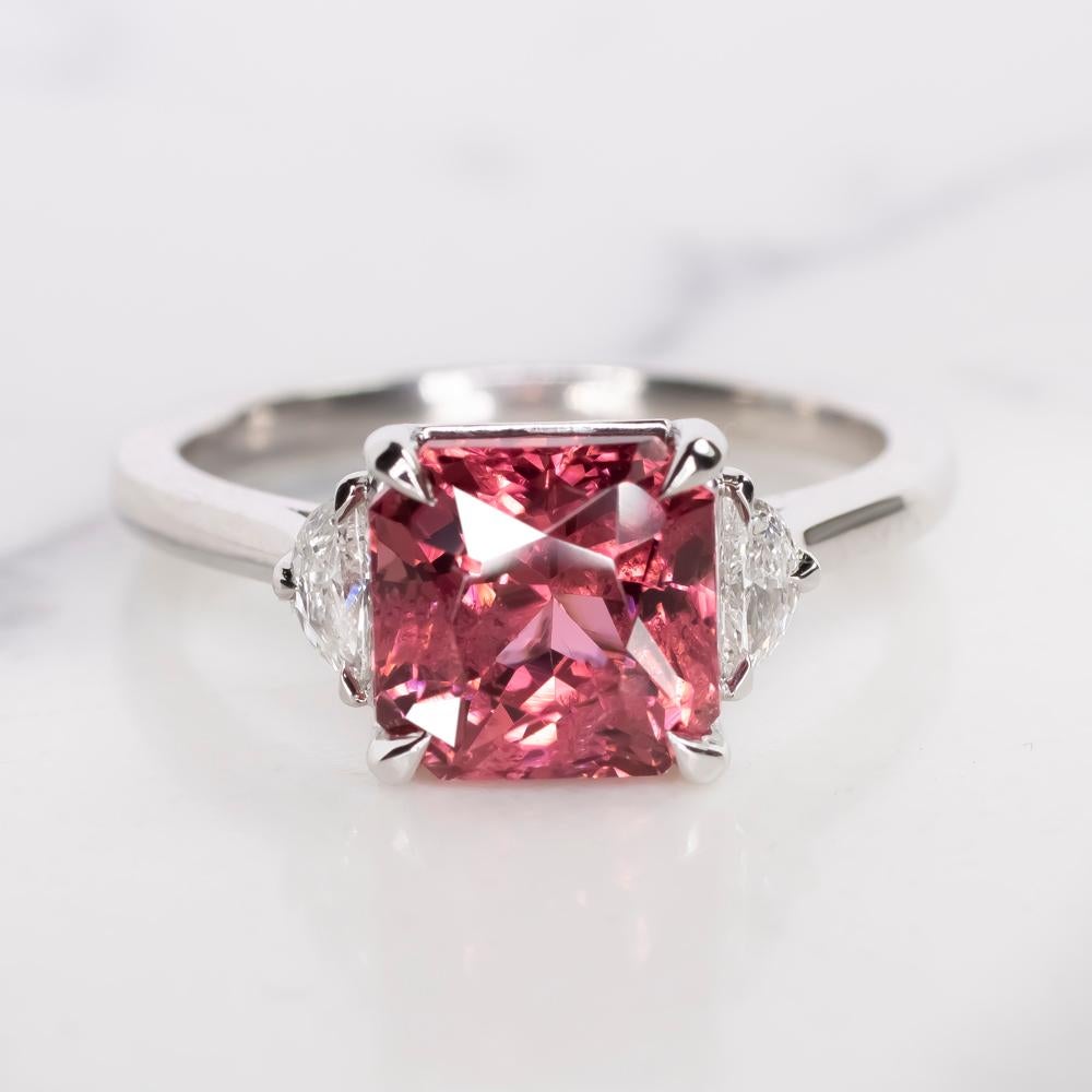 GIA Certified 3 Carat Unheated  Red Spinel Diamond Platinum Ring For Sale 1