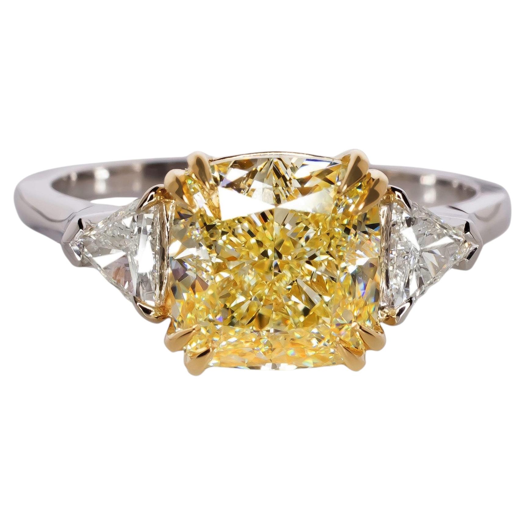 GIA Certified 3 Carat VVS2 Fancy Vivid Yellow Diamond Engagement Ring