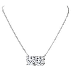 GIA Certificato 3 Carati F/VS1 Cuscino Gemello Toi Et Moi Collana di diamanti in oro 18K