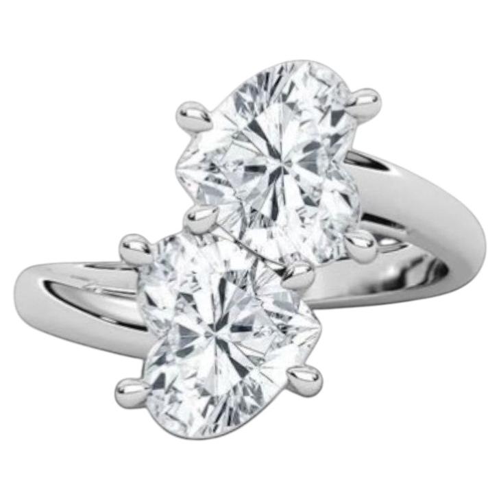 GIA Certificado 3 Quilates F/VS1 Anillo Cruz de Diamantes Corazón Gemelos en Oro Blanco de 18K