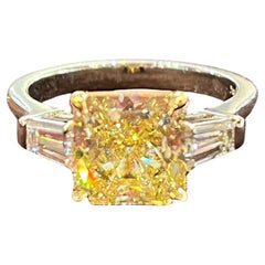 GIA Certified 3 Carats Princess Cut Fancy Light Yellow Engagement Ring