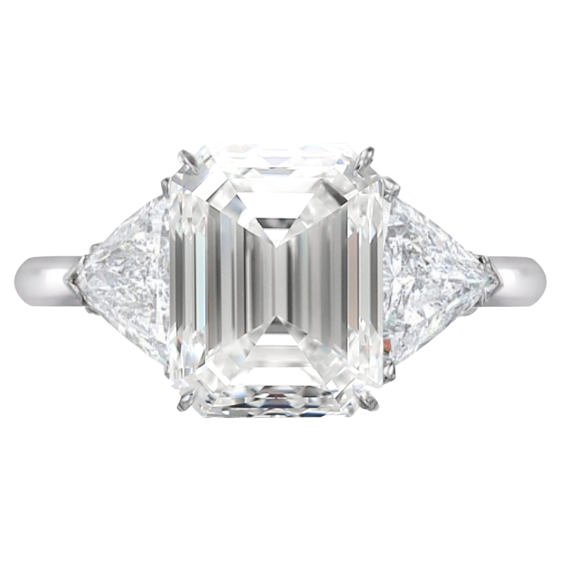 GIA Certified 3 Ct. Carat Emerald Cut Diamond Engagement Solitaire Ring