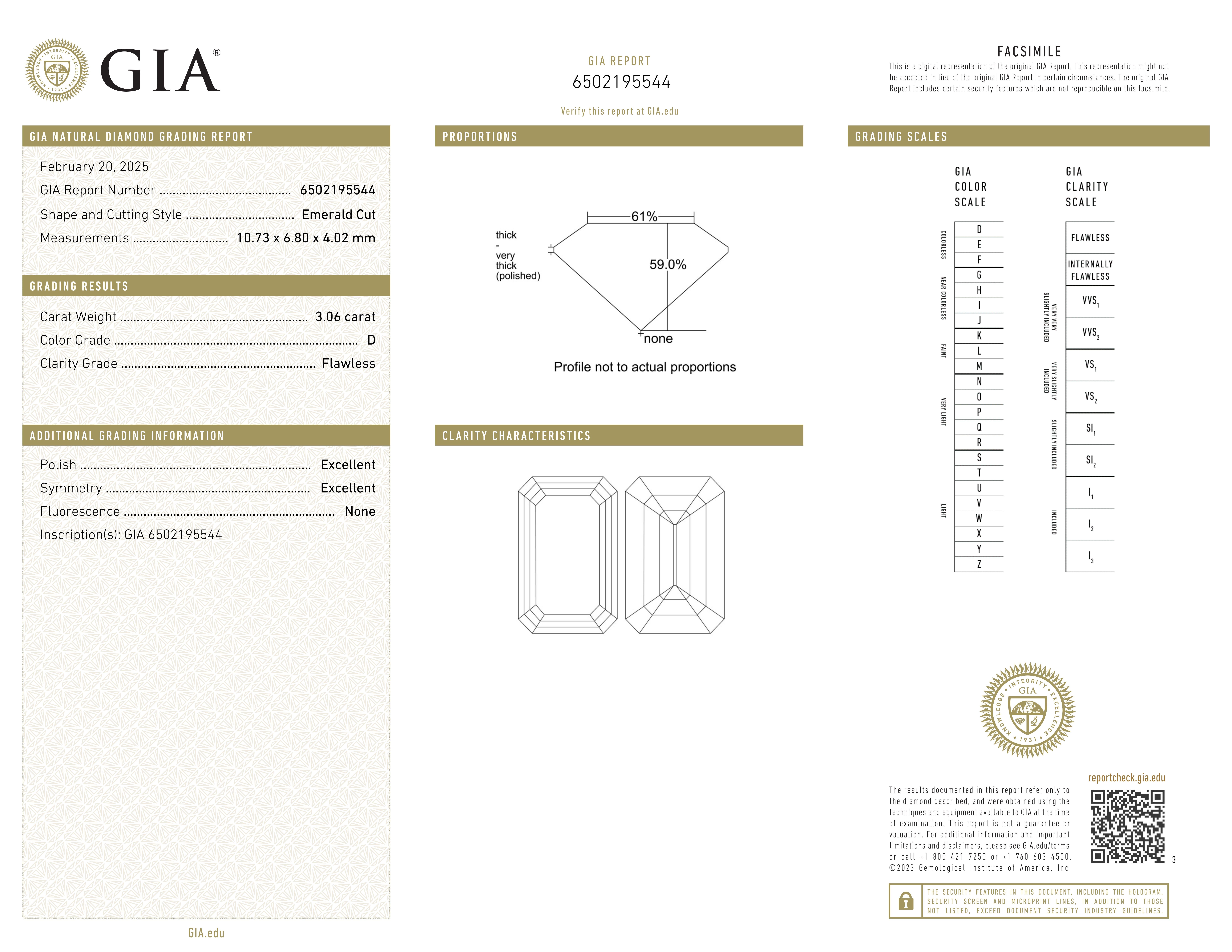 Contemporary GIA Certified 3 Ct Emerald Cut Diamond D Color IF Clarity in 18K White Gold For Sale