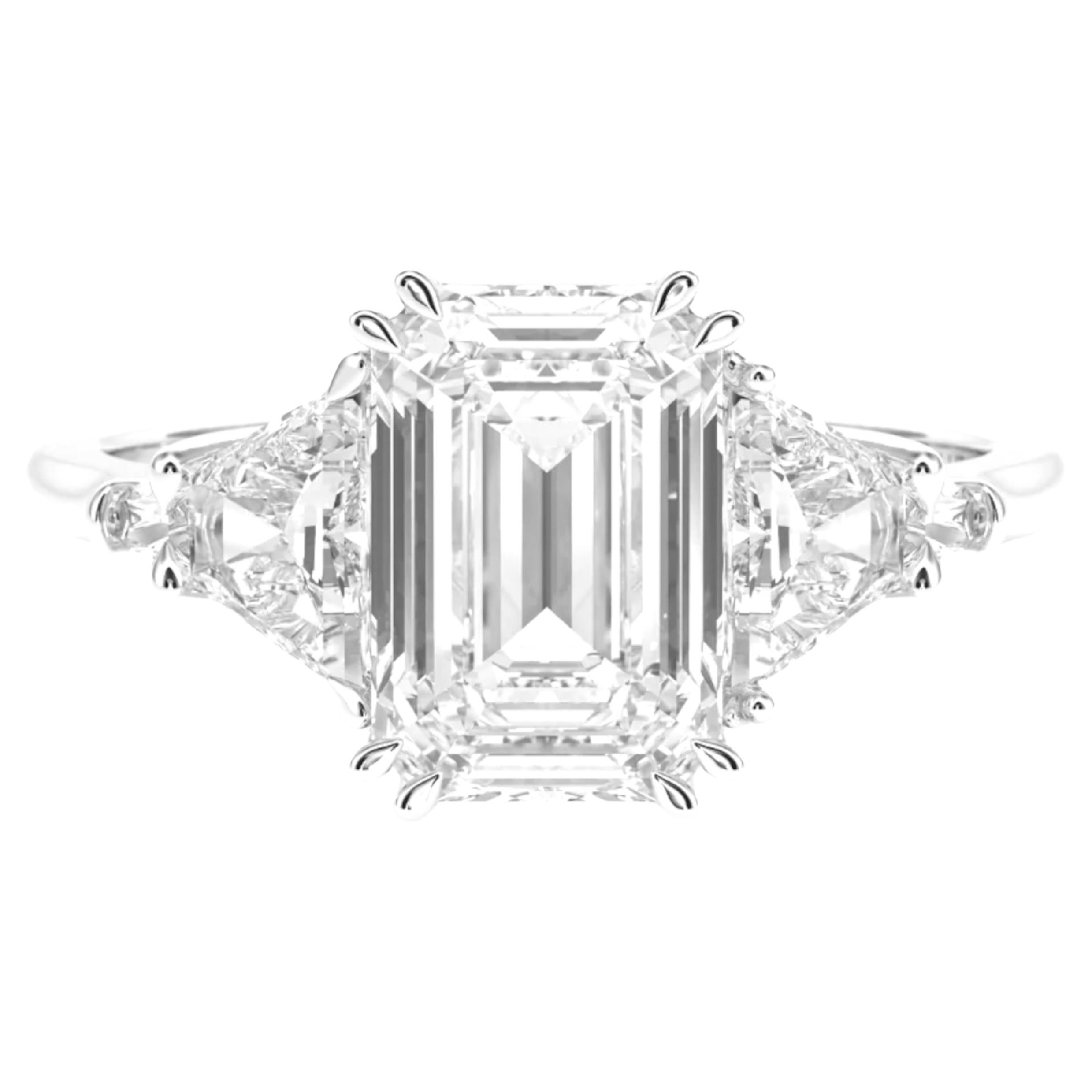 GIA Certified 3 Ct. Emerald Cut Diamond Platinum Ring