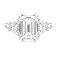 GIA Certified 3 Ct. Emerald Cut Diamond Platinum Ring