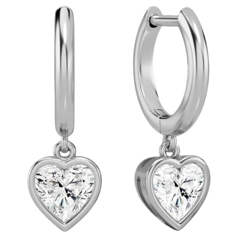 GIA Certified 3 Ct F/VS1 Heart Cut Diamonds Bezel Huggie Hoop Earrings 18K Gold