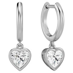 GIA Certified 3 Ct F/VS1 Heart Cut Diamonds Bezel Huggie Hoop Earrings 18K Gold