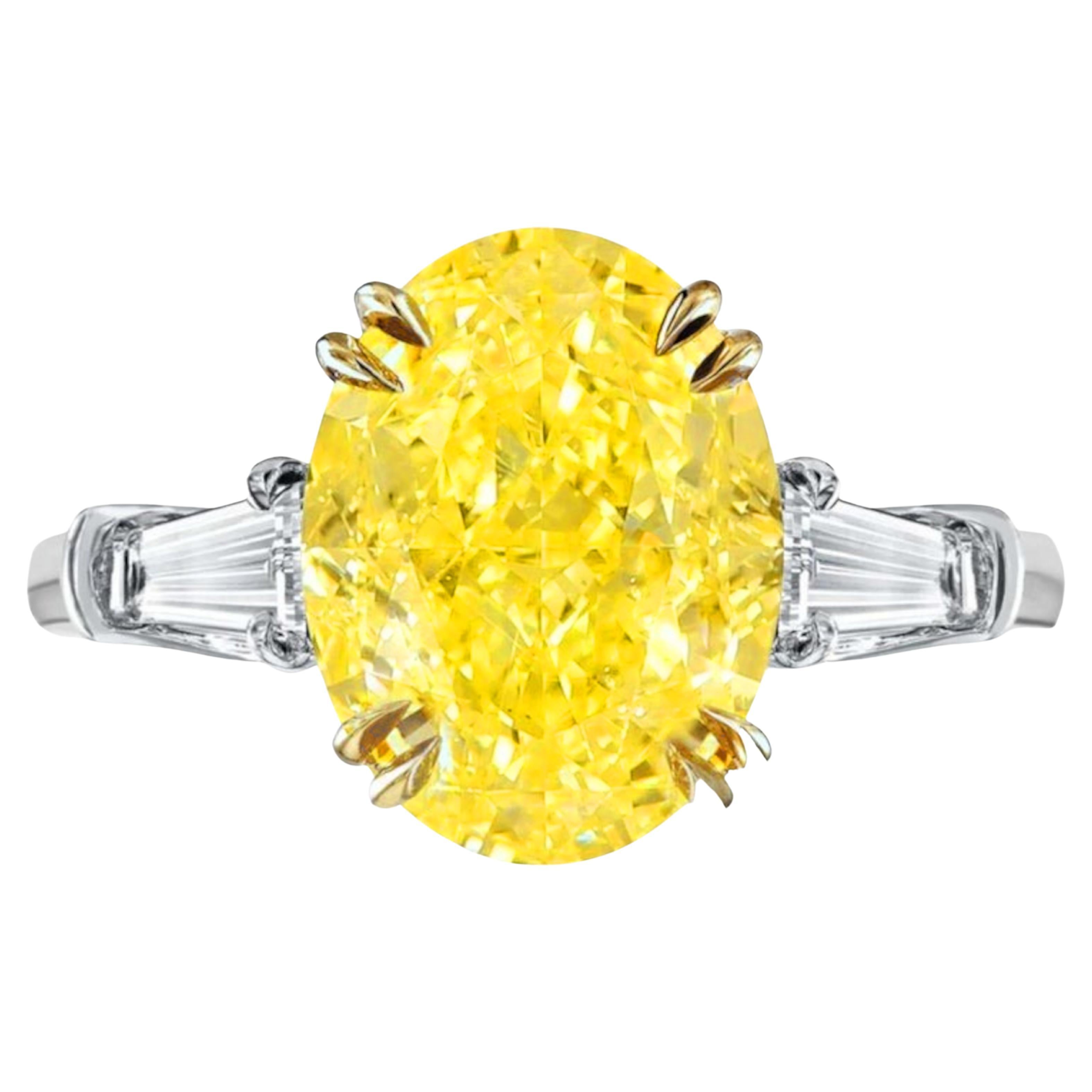GIA Certified 3 Ct. Fancy Intense Yellow Diamond Engagement Platinum Ring