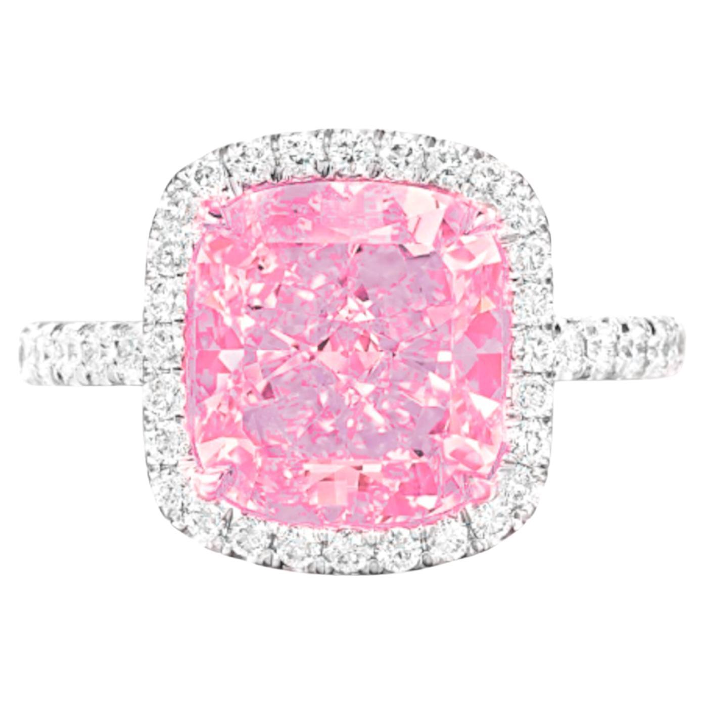 GIA-zertifizierte 3 Karat. Ausgefallener Light Pink Cushion Diamond Platinring VVS1