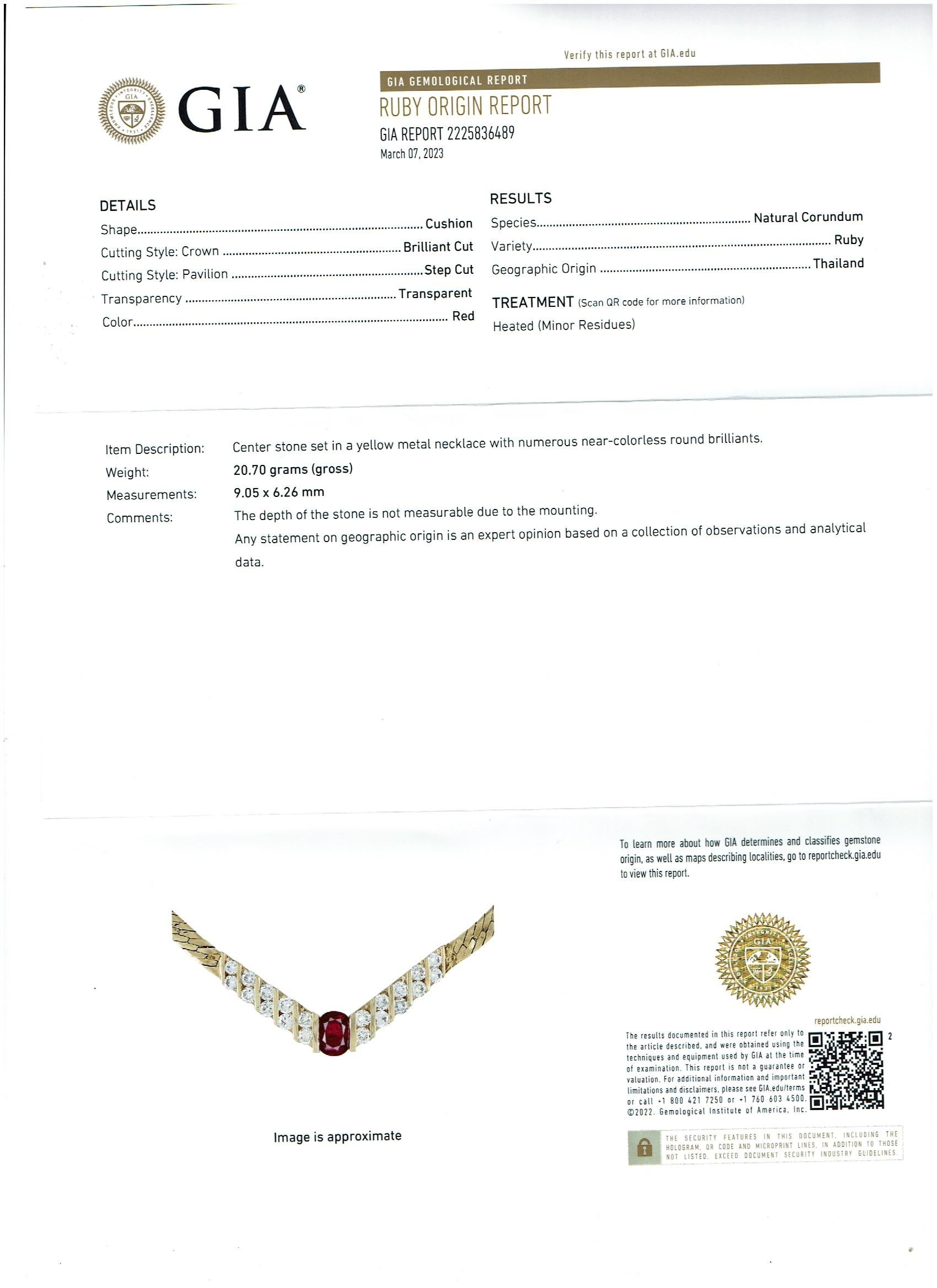 GIA-zertifiziert 3 Karat natürlicher ovaler  Halskette mit Rubin- und Diamant-Anhänger aus 14 Karat Gelbgold im Angebot 7
