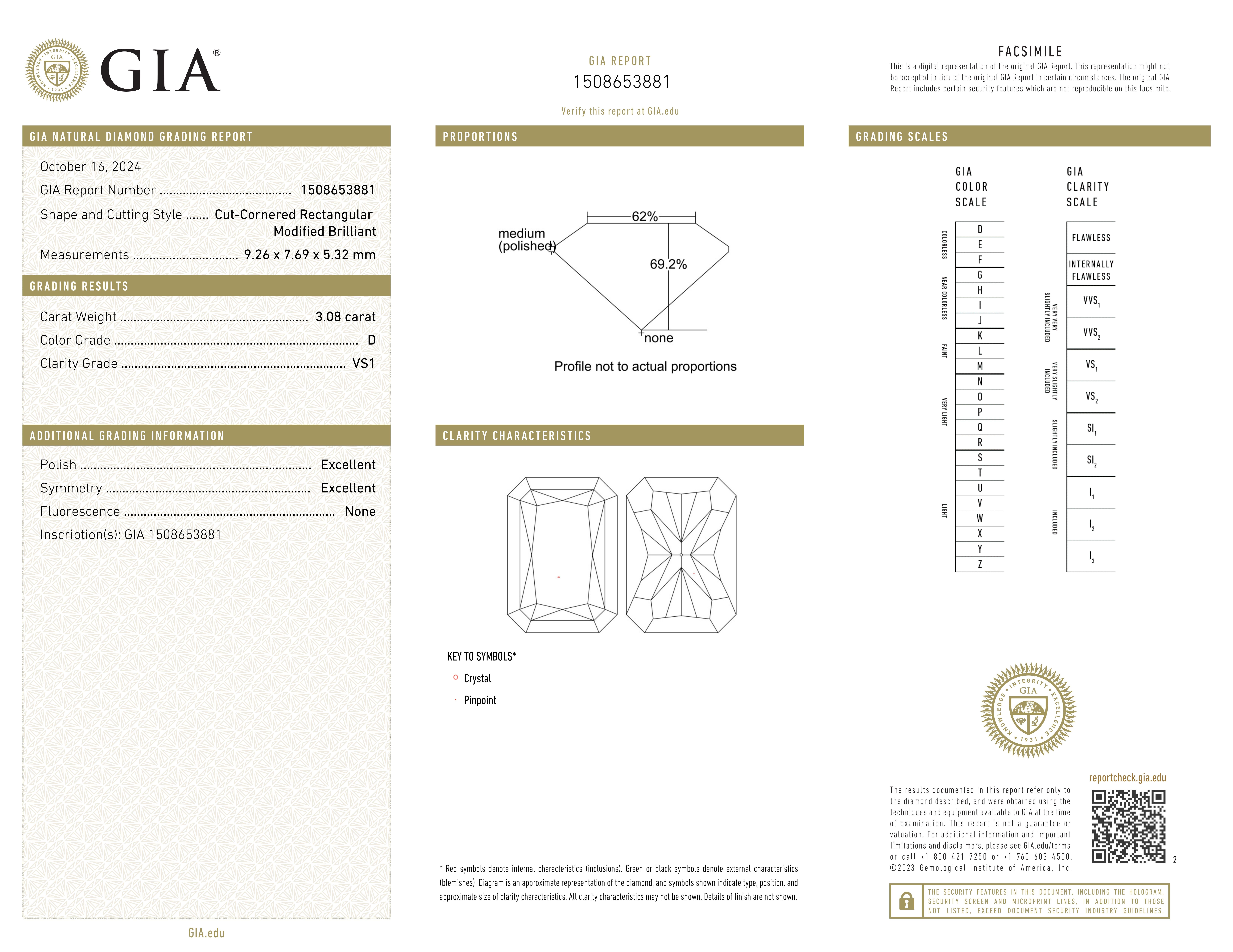 GIA Certified 3 Ct. Radiant Cut Diamond Platinum Ring D VS1 Corte radiante en venta